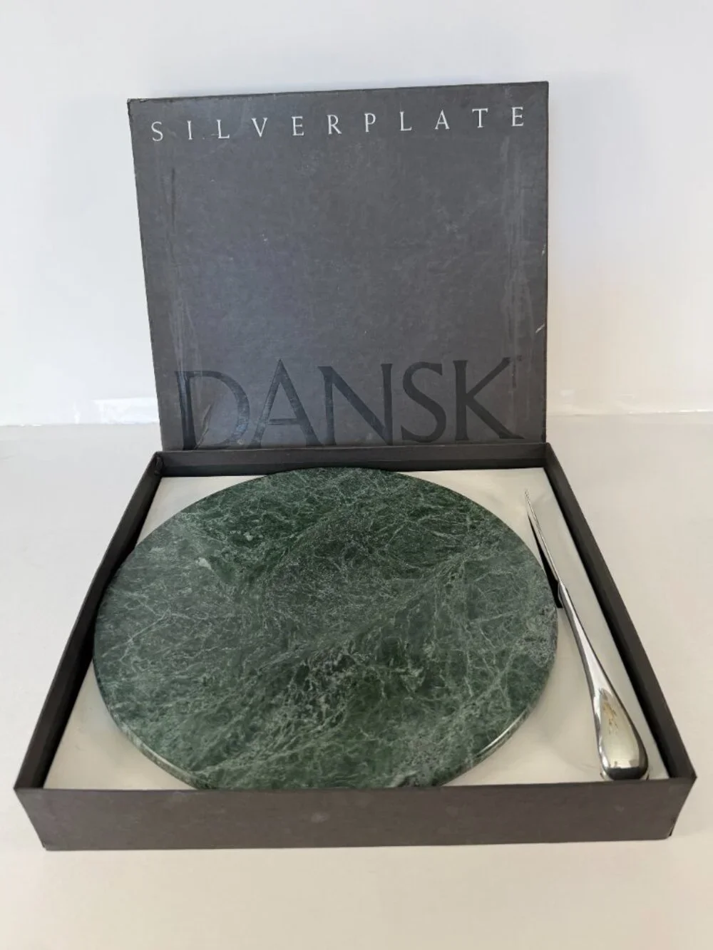 Vintage DANSK Torun Marble Cheese Board and Silver Plated Knife Set